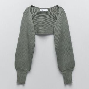 Zara green puff sleeve knit sweater